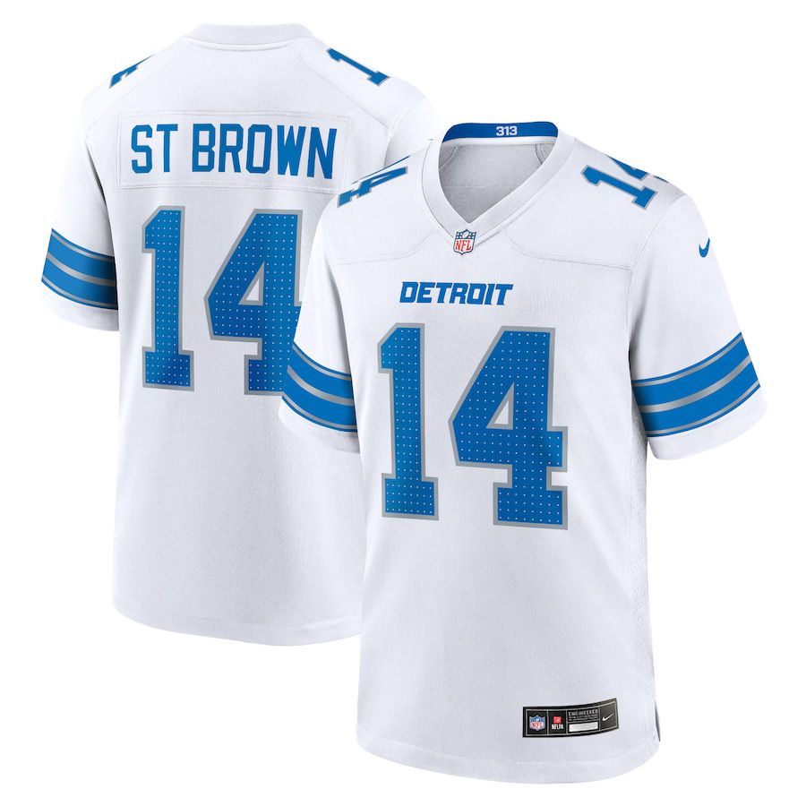 Men Detroit Lions 14 Amon-Ra St. Brown Nike White Game NFL Jersey